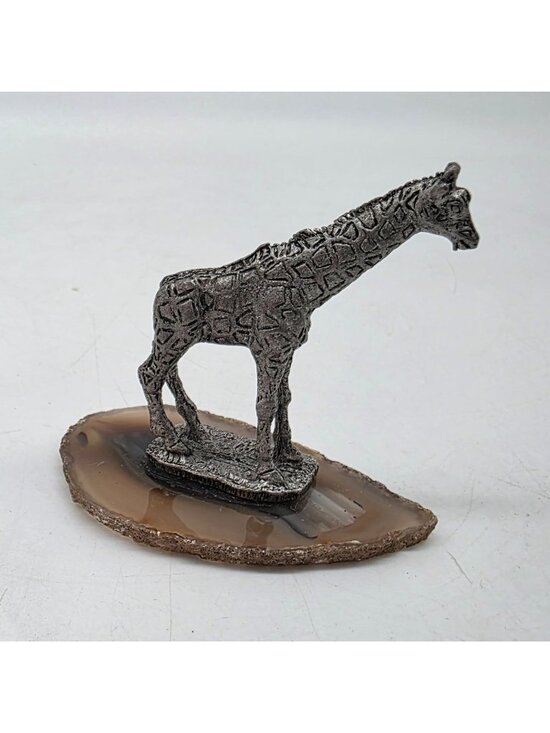 Unbranded Other - Pewter Giraffe Figurine On Polished Agate Stone Base 2" tall